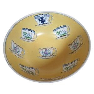 Oriental Accent Hand Painted Pale Yellow 10 in. Decorative Bowl Floral Teacups